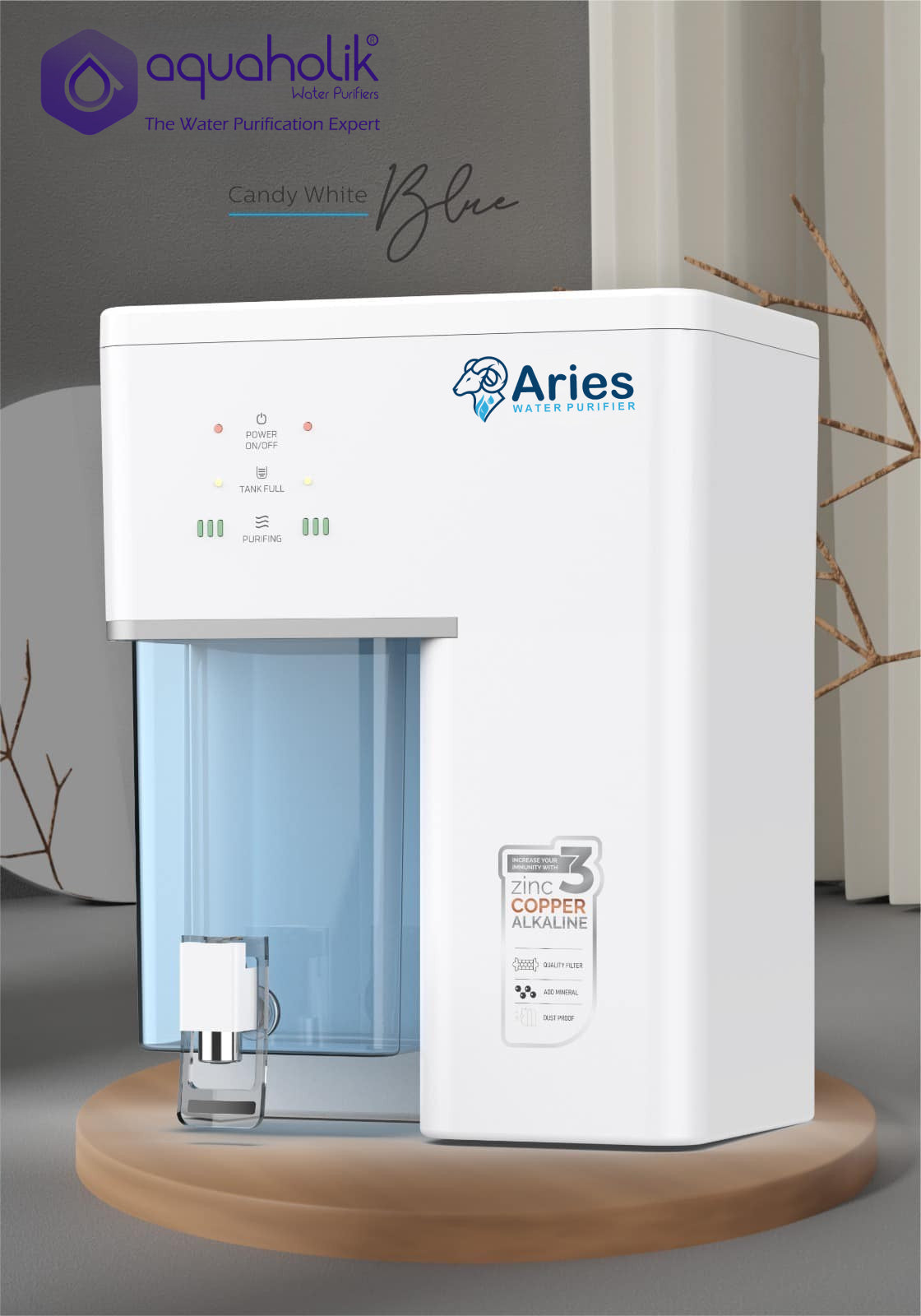 Aries by Aquaholik RO+ZU+CU+Alk+ATDS | 3-year filter life | With HD Sediment filter | 3 Free cleaning service | 70% Higher Water Recovery |No Service Required up to 3 Years| 8-Stage Purification