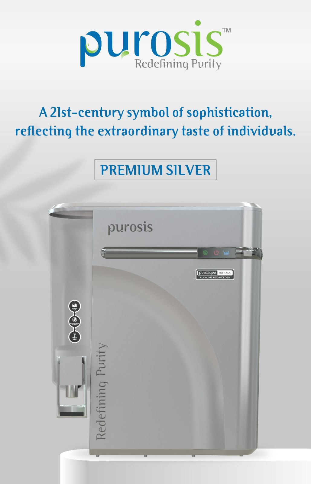 Puroaqua by Purosis RO+Alk+ATDS | 2-year filter life | With HD Sediment filter | 2 Free cleaning service | 70% Higher Water Recovery | 8-Stage Purification | India’s No.1 Purifier#