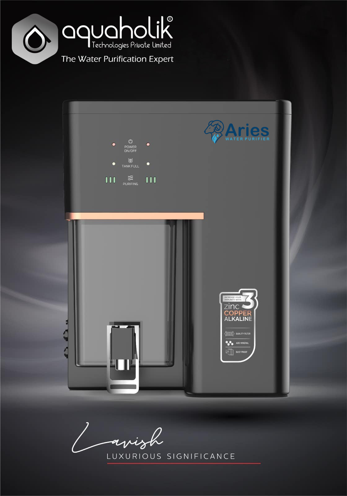 Aries by Aquaholik RO+ZU+CU+Alk+ATDS | 3-year filter life | With HD Sediment filter | 3 Free cleaning service | 70% Higher Water Recovery |No Service Required up to 3 Years| 8-Stage Purification