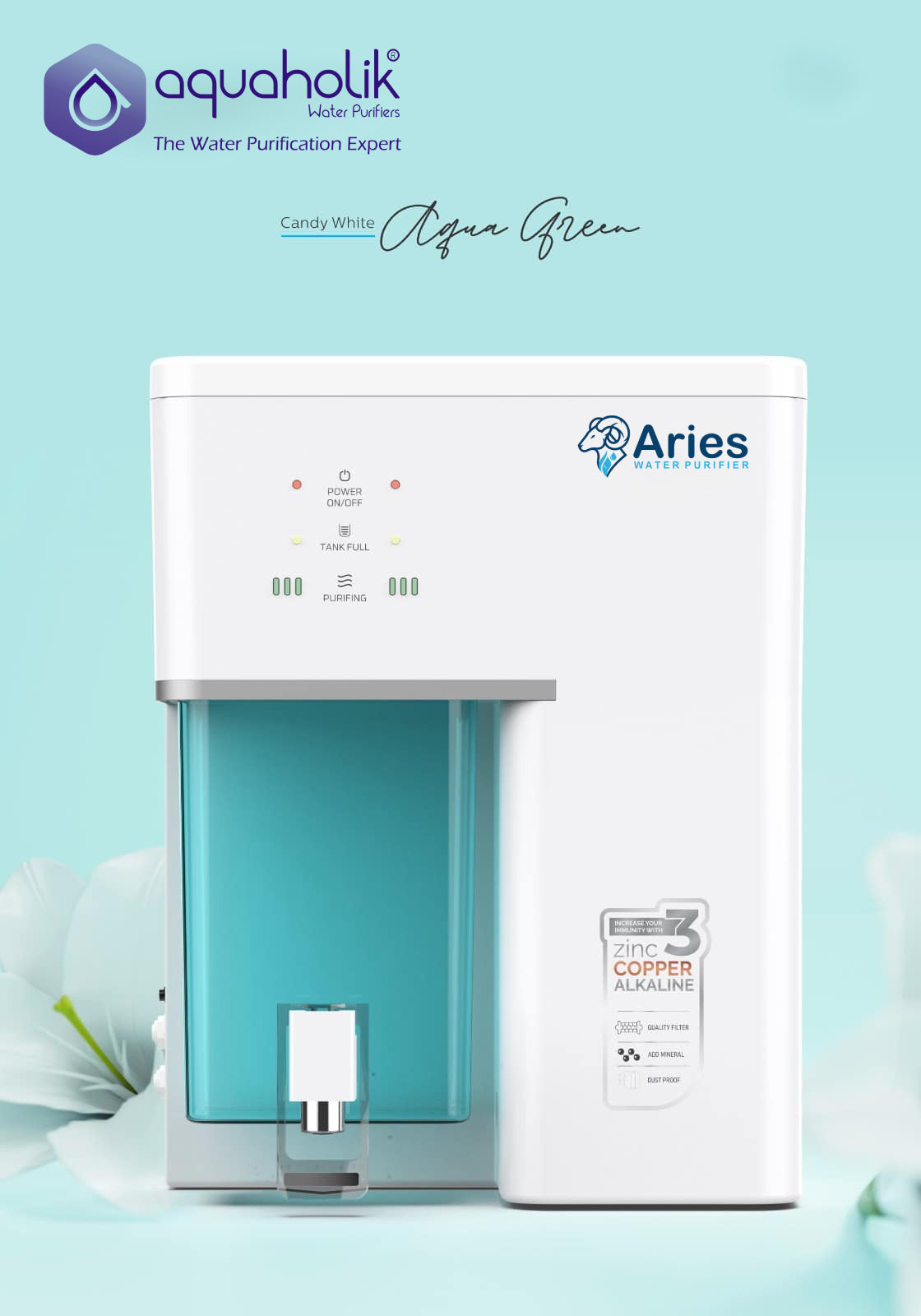 Aries by Aquaholik RO+ZU+CU+Alk+ATDS | 3-year filter life | With HD Sediment filter | 3 Free cleaning service | 70% Higher Water Recovery |No Service Required up to 3 Years| 8-Stage Purification