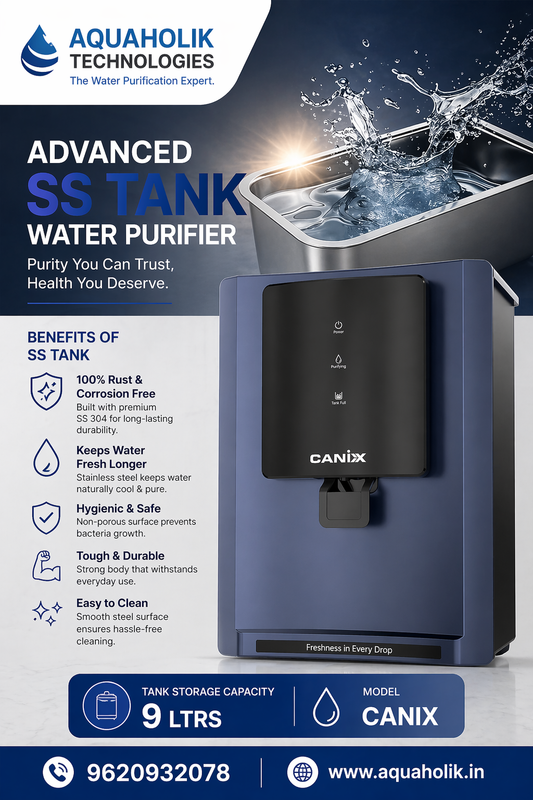 Sky by Aquaholik Stainless Steel Tank, 9-Stage RO+UV+Active Copper Purifier | Up to 60% Water Savings | Suitable for Tanker, Borewell Water