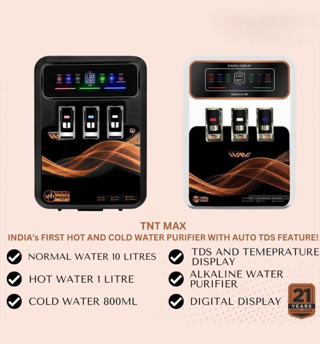 Wave TNT Max RO+UV+UF+ALK+Auto TDS | HOT+COLD+NORMAL | Detoxifier | 1-year filter life.